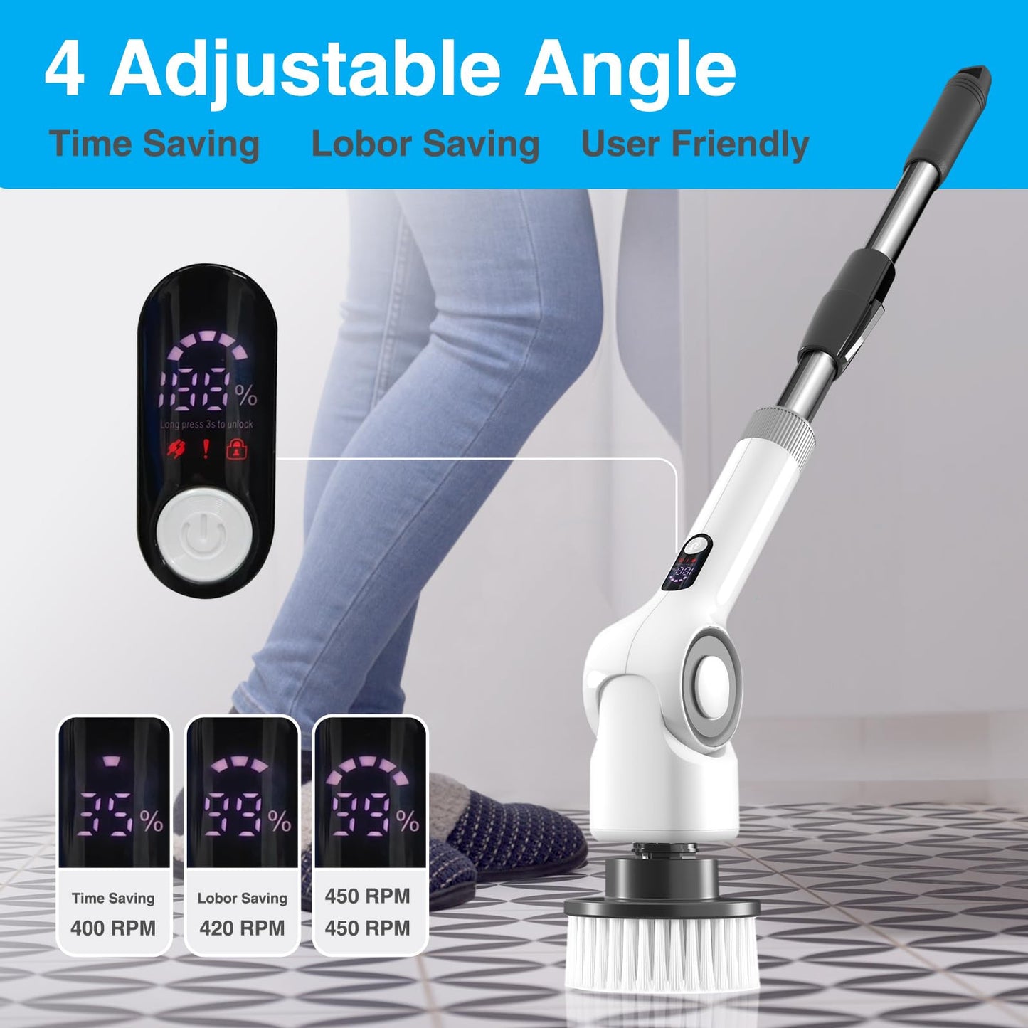 Angle Adjustable Spin Scrubber Cordless Cleaning Brush with 3 Speeds Cordless...
