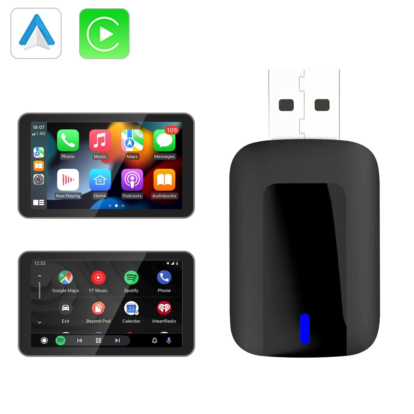 2-in-1 Wireles CarPlay Auto Adapter Fast-Connecting Plug&Play WIFI5.0 BT2.4/5.0