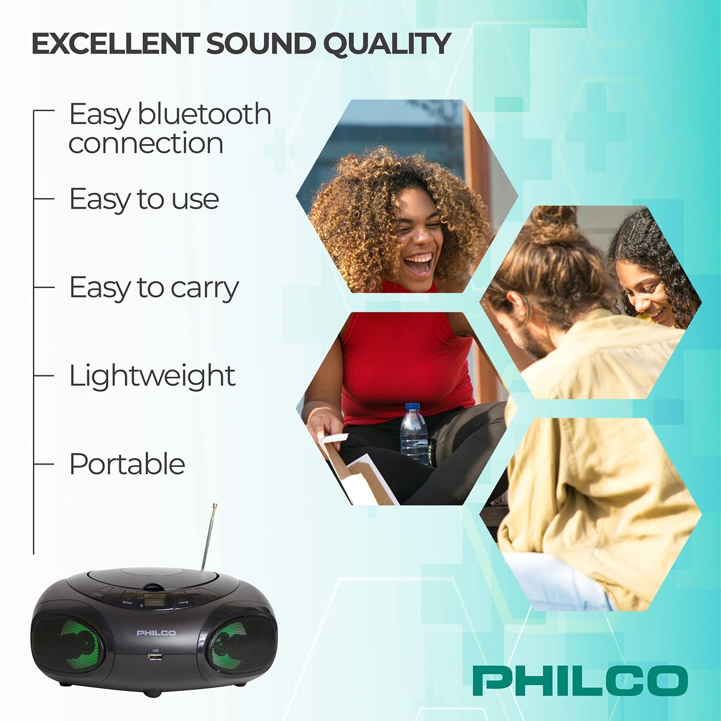 Portable Bluetooth Boombox CD Player with AM FM Radio and USB Playback | Fun ...
