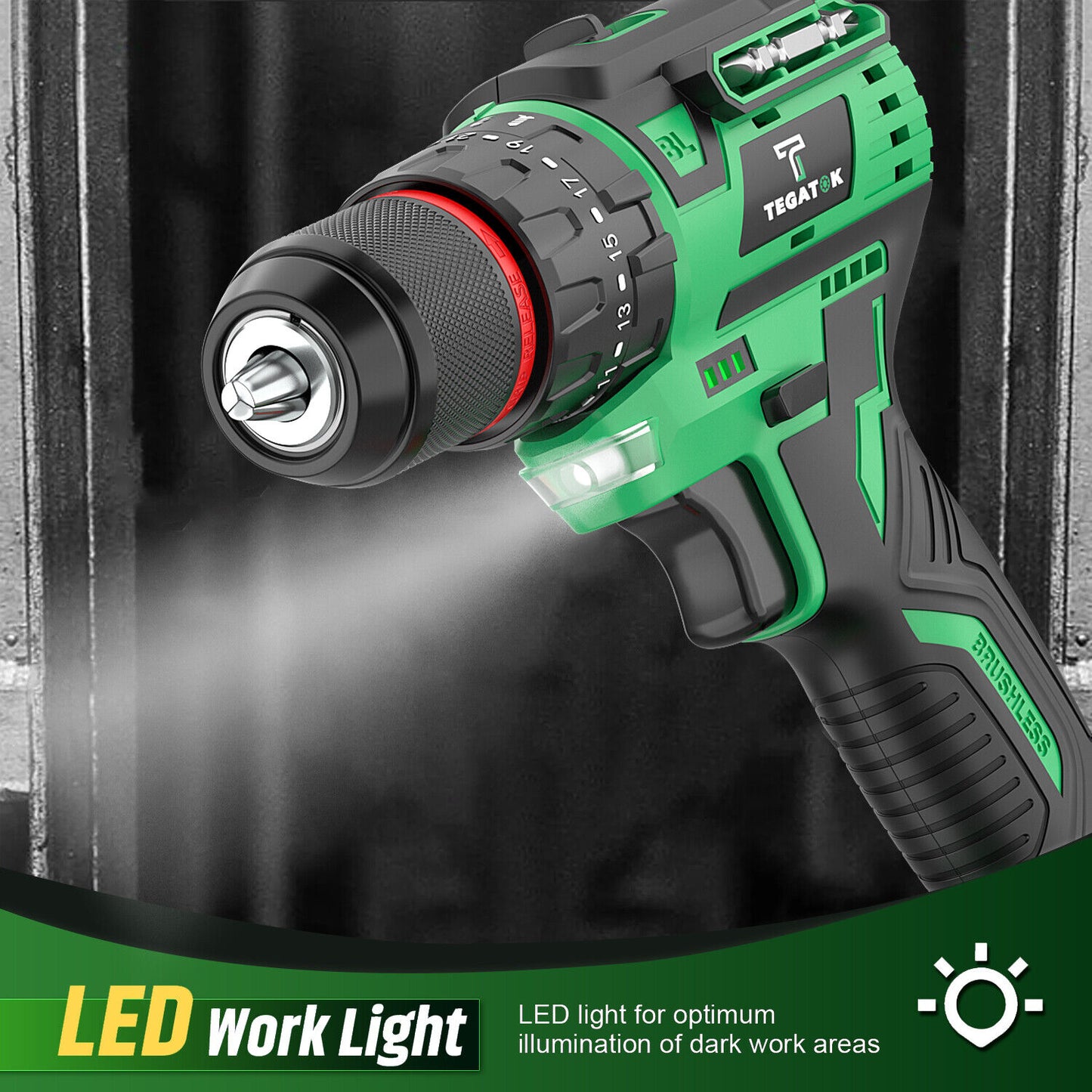 20V Cordless Brushless Drill Set,1/2 Inch Keyless Chuck Comes with Two Battery