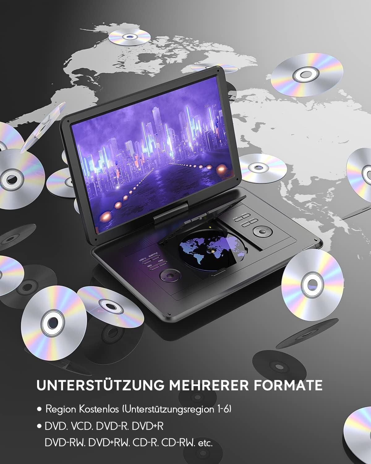 17.5" Portable DVD Player with HD Swivel Screen, Region Free,Remote Control