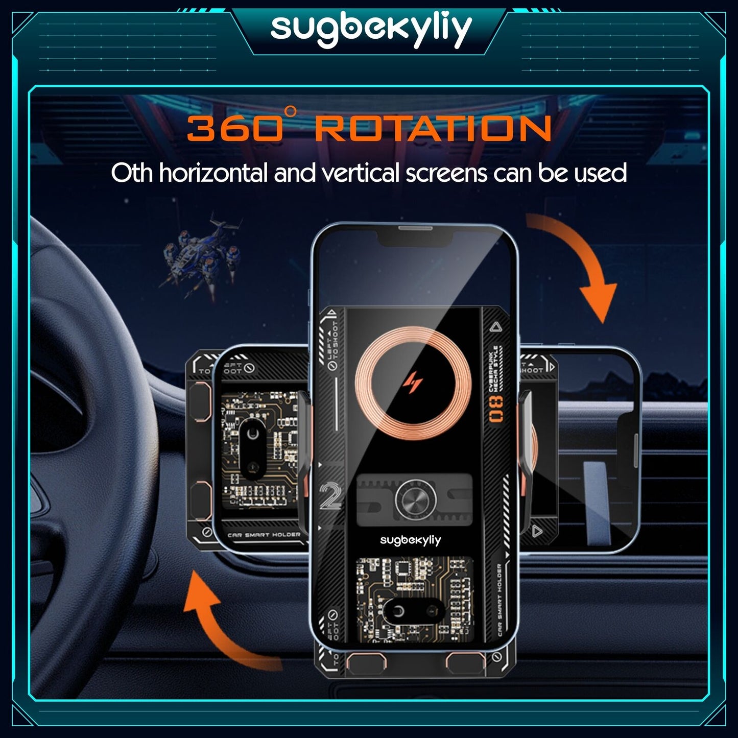 15W Fast Wireless Car Charger Automatic Clamping Mount Air Vent Phone Holder BK
