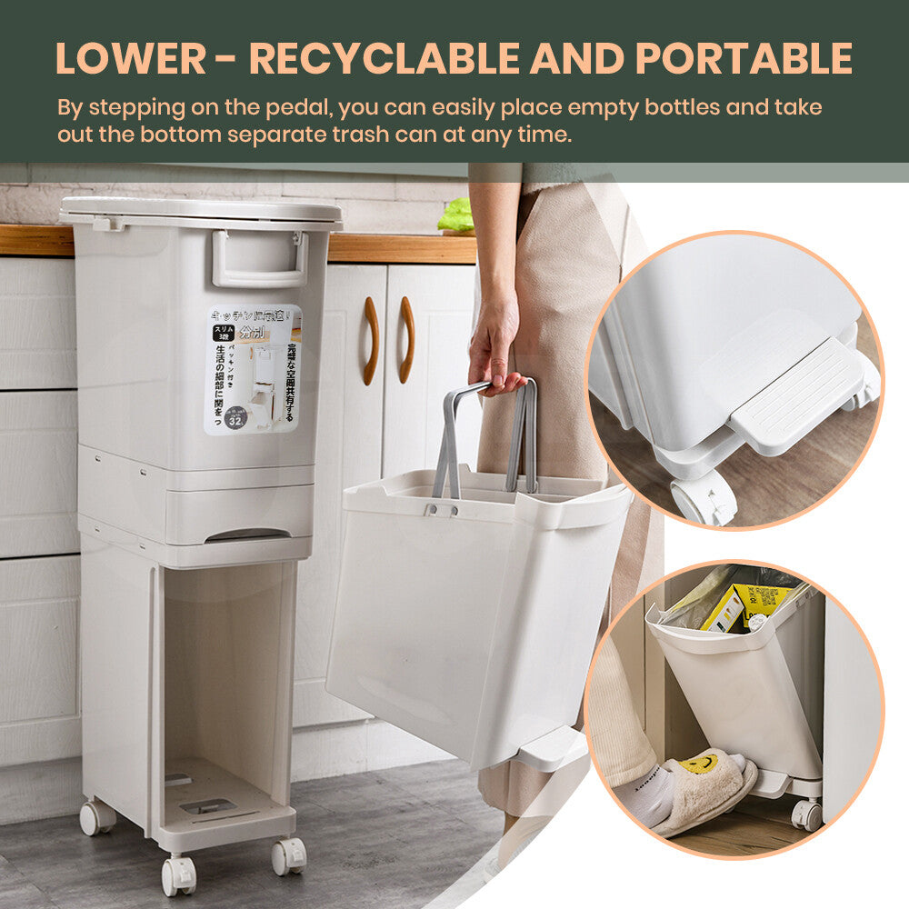 Furb New Kitchen Bin Waste Sorting Trash Bins Lid Garbage Recycling Dustbin Can