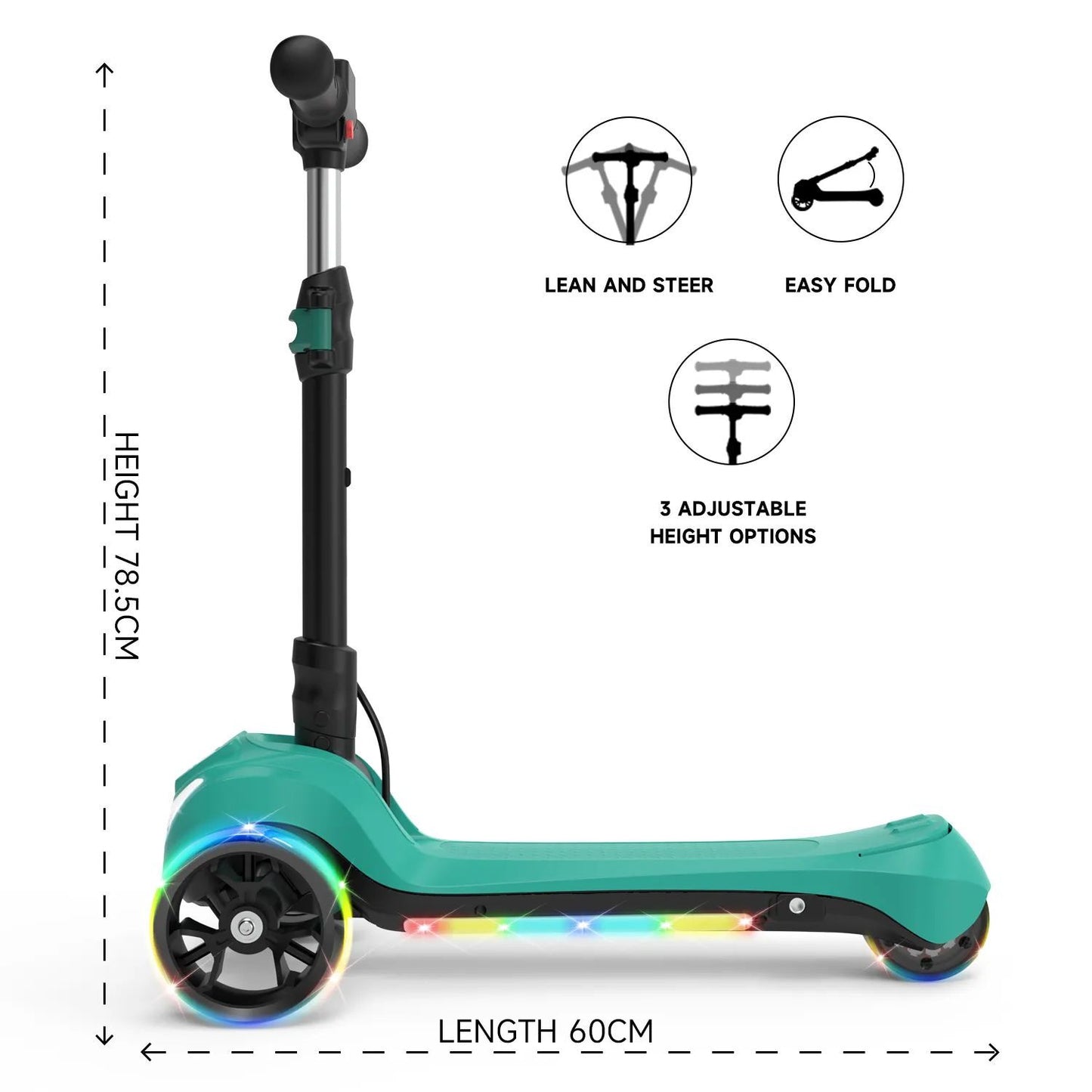 Folding Electric Scooter for Kids Ages 3-12 Bluetooth E-Scooter LED Wheels Gift