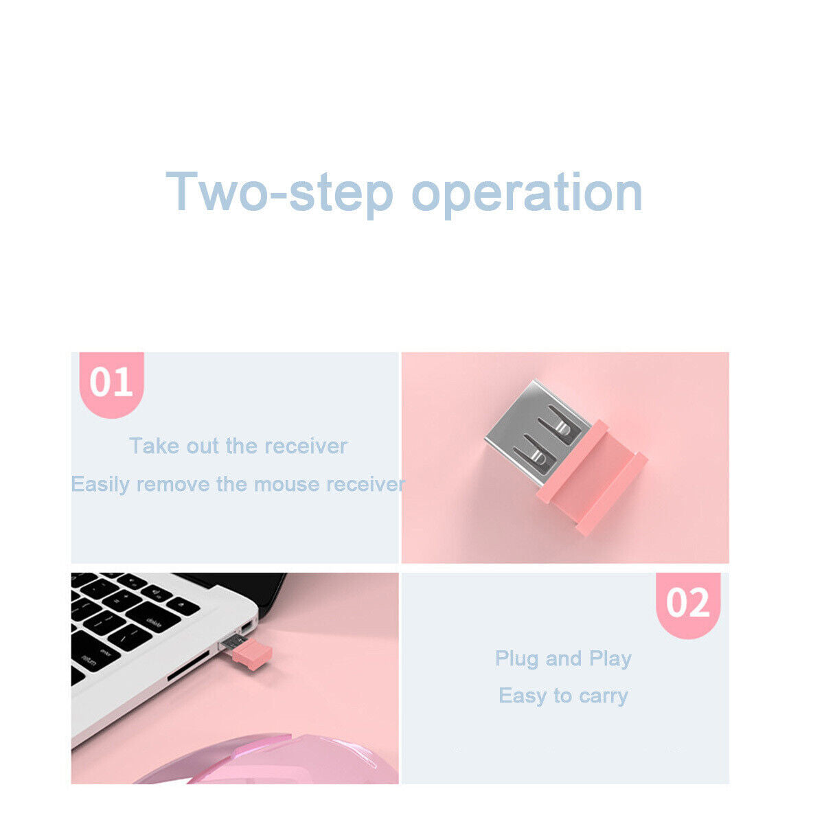 Pink Girl Wireless Mouse LED Braided Cable Adjustable 1600DPI for PC Laptop