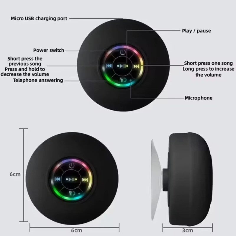 Waterproof Bluetooth Wireless Shower Speaker Bathroom Speaker LED Light Portable