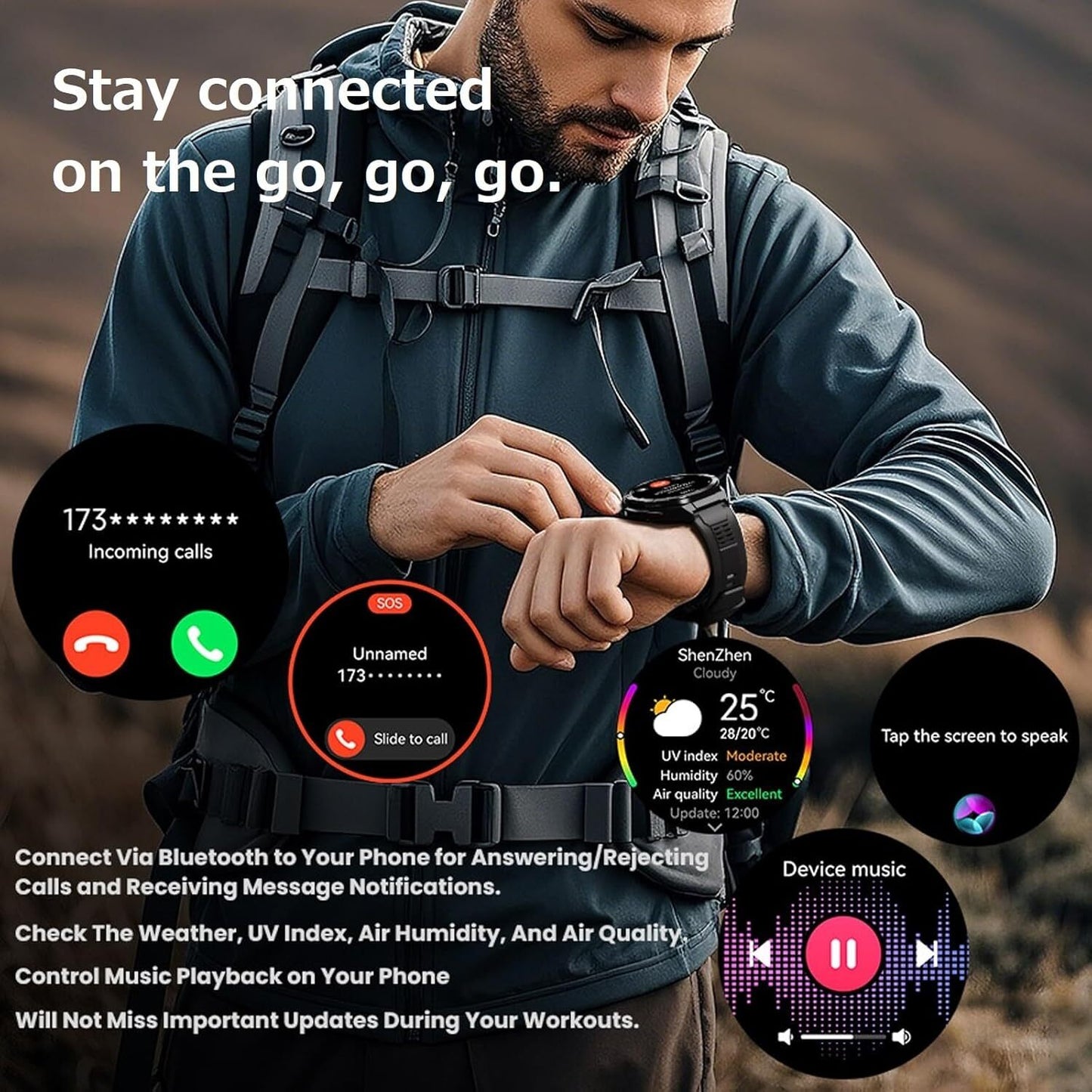 2025 Military Smart Watch (Call Receive/Dial) Rugged GPS Sport Fitness Tracker