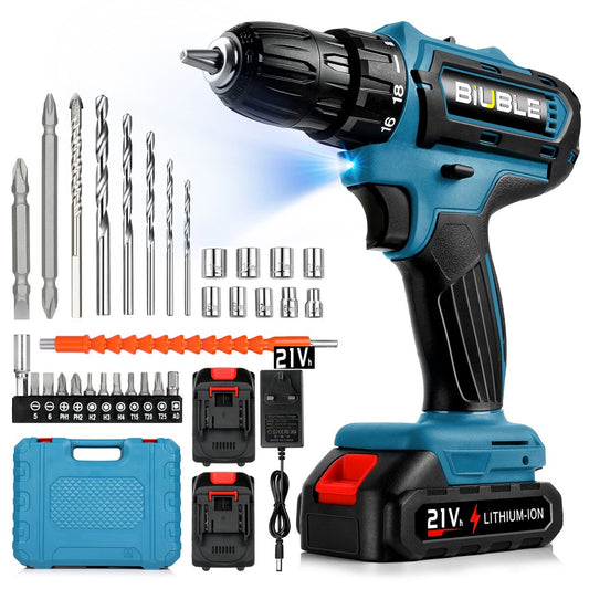 2 Battery 21V Cordless Drill Combi Driver High Power Electric Screwdriver Set UK