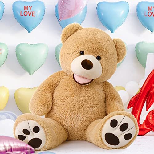 Giant Teddy Bear with Big Footprints Plush Stuffed 39 inches Light Brown