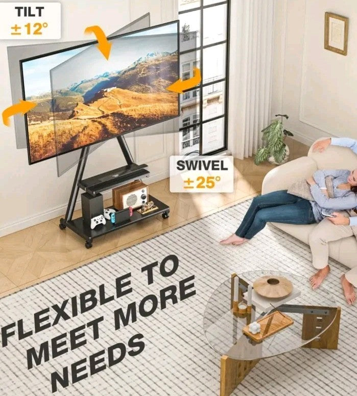 Rolling TV Stand for 43-80" TVs up to 150lbs, Portable Stand on Wheels with E...