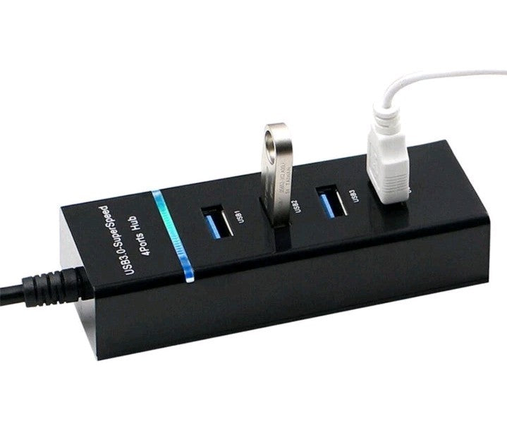 USB 3.0 Hub 4Port Splitter Adapter High Speed Data LED For PC Laptop Desktop