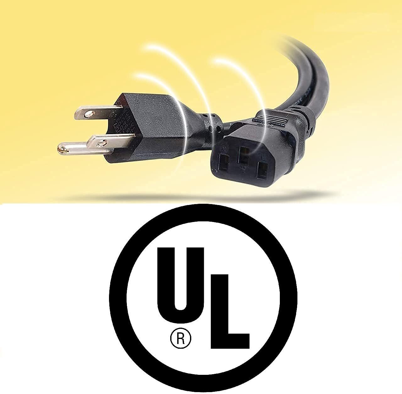 Universal AC Power Cable - 2-Pack- 1ft. 3 Prong PC Power Cord Replacement for...
