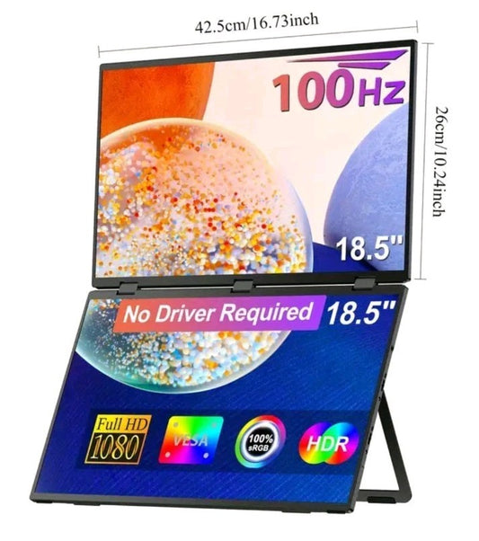 UPERFECT 18.5 Inch 100hz Stacked Monitor  Dual Screen Folding Display 1080P