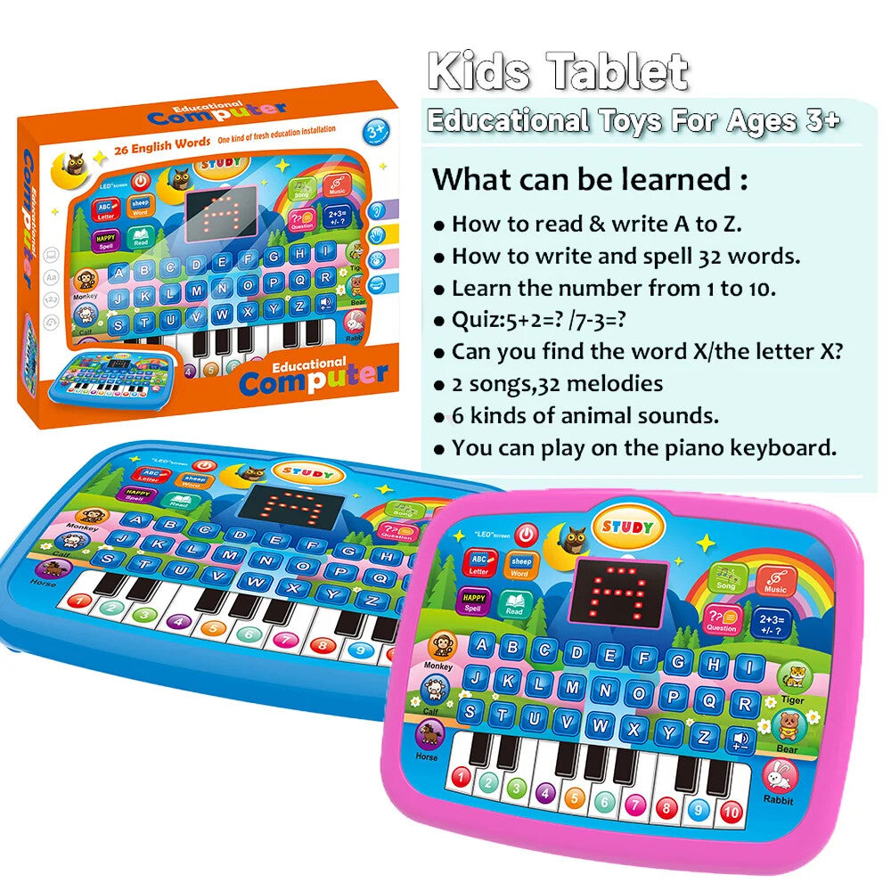 Kids’ Education Tablet Toy, Age 3+ Literacy Learn Doubles as Electronic Keyboard
