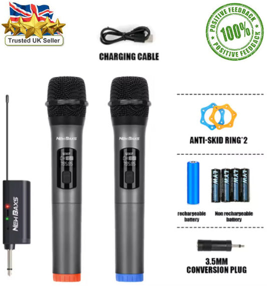 Microphone Wireless UHF Fixed Frequency 2 Channels Handheld Mic Professional UK