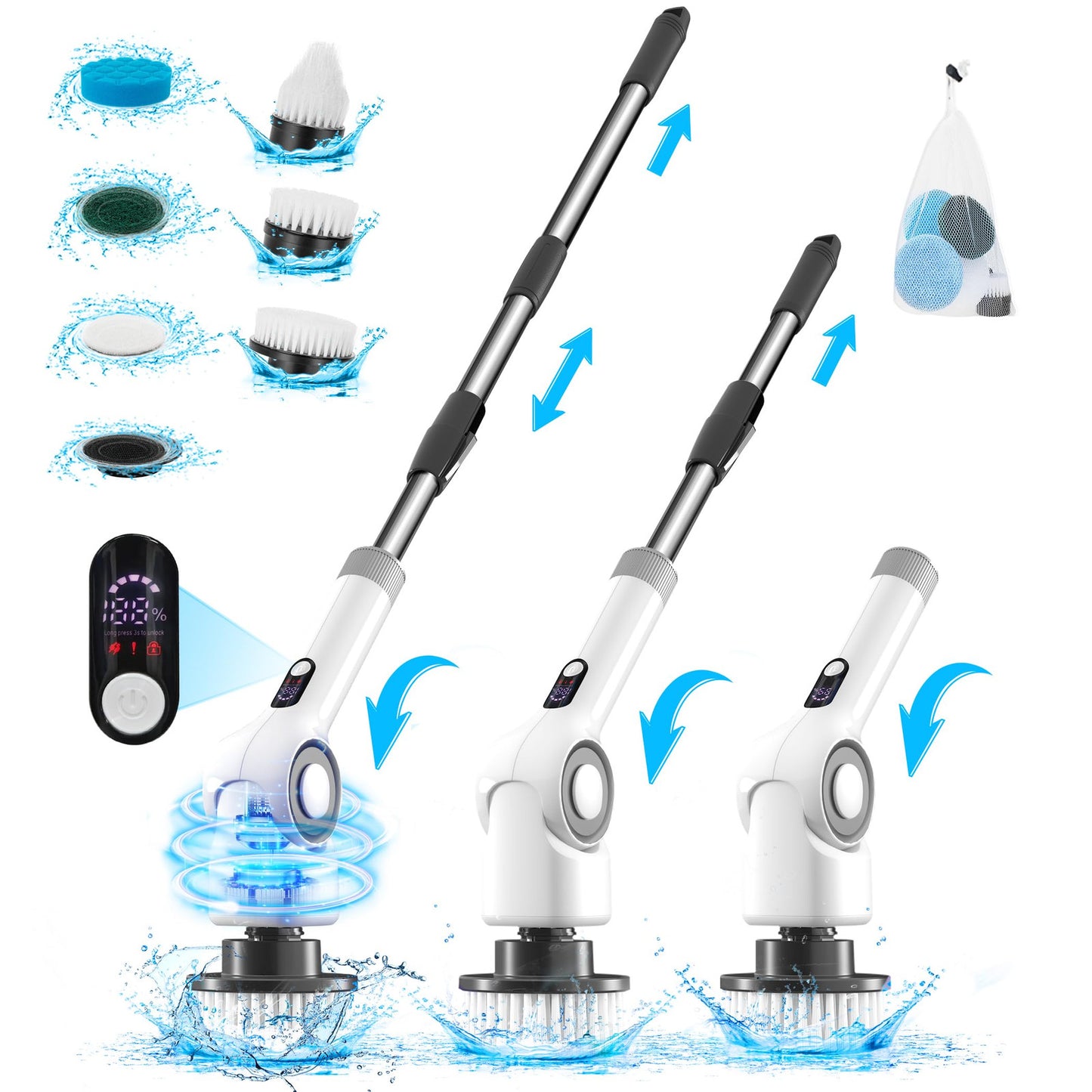 Angle Adjustable Spin Scrubber Cordless Cleaning Brush with 3 Speeds Cordless...
