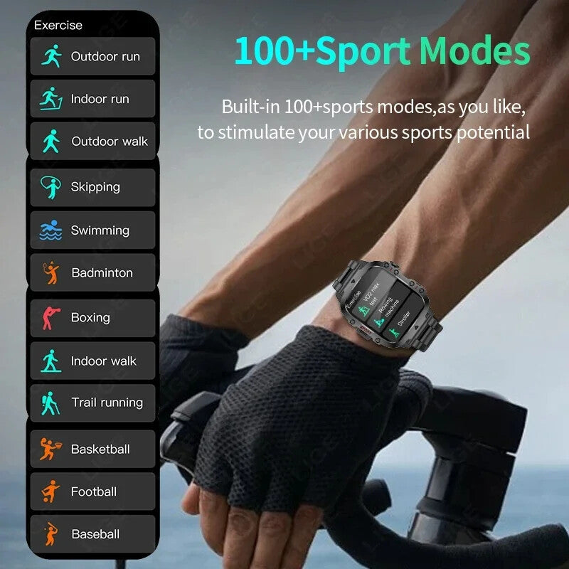 2024 Rugged Military Smart Watch Men Outdoor Watches Lp68 Waterproof 2.01" Al Vo