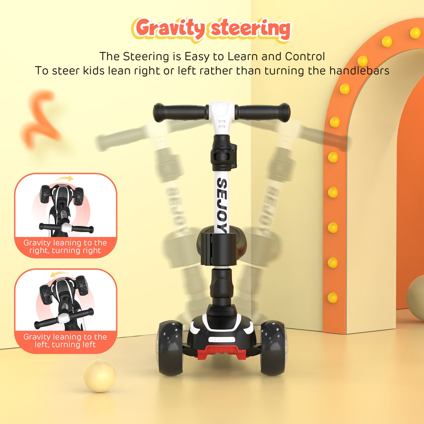 SEJOU Kids Scooter 3 Wheel LED Light Up Child Kick Flashing Push Adjustable Fold