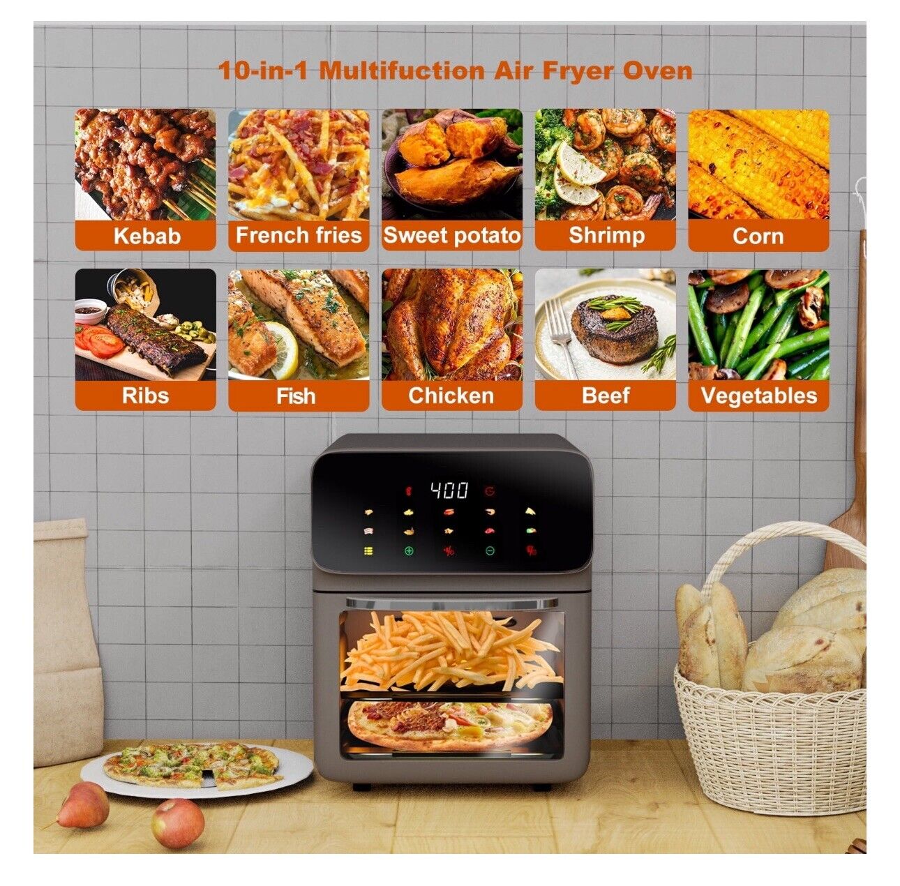 Evo Chef Air Fryer 12QT Convection Oven 10-in-1 Multi Function & Touchscreen
