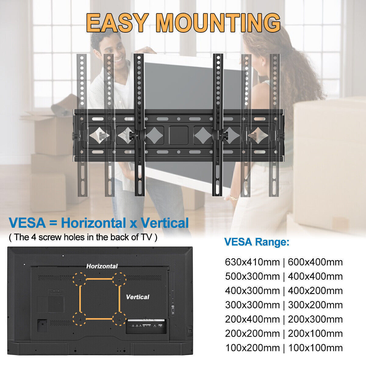 TV Wall Mount VESA Bracket Tilt for 32 42 43 46 47 50 52 55 60 65 70 75 inch New