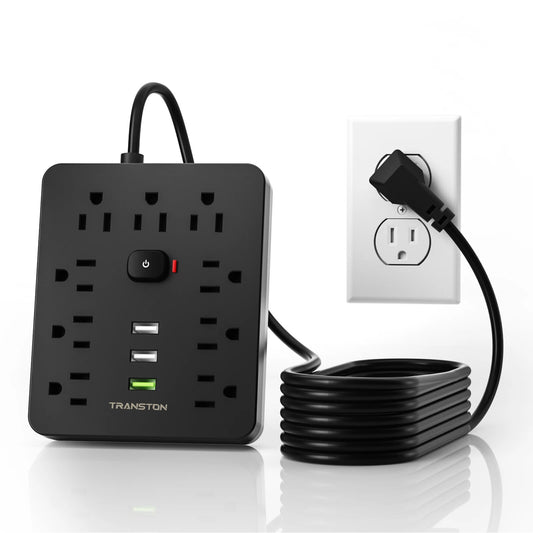 Power Outlet with Surge Protector, 9 sockets 3 USB Ports, 10ft Extension Cord,