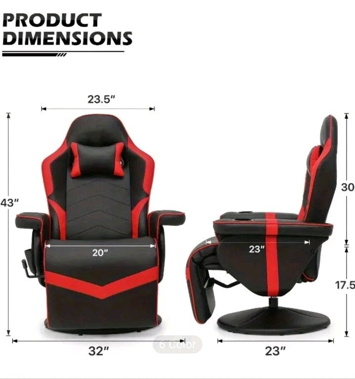 Video Game Desk Chair - Ergonomic Computer with Footrest and Red high back