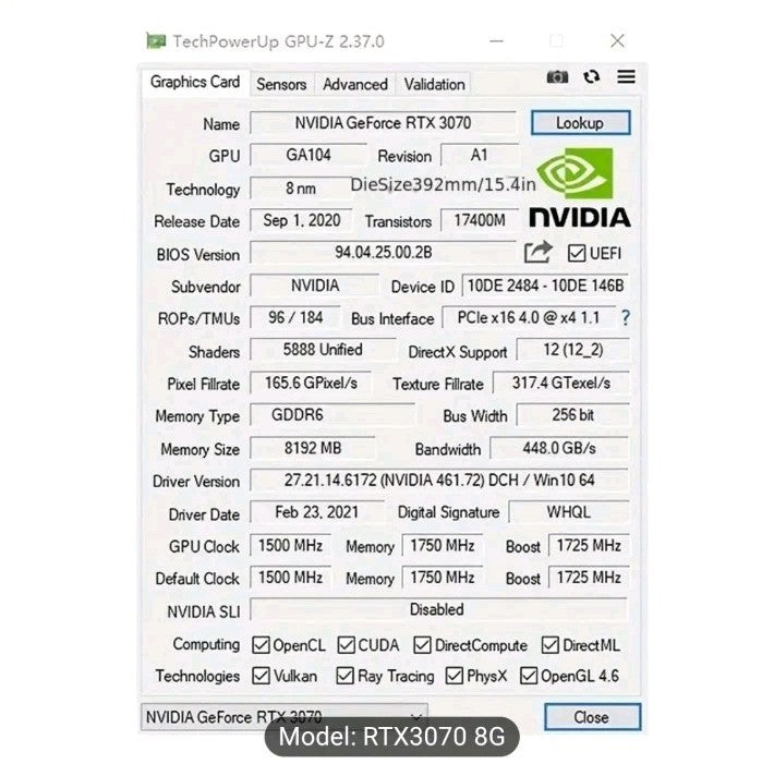 Peladn Gaming GPU Nvidia RTX 3070 8G Graphics Card GDDR6 Dual Fan