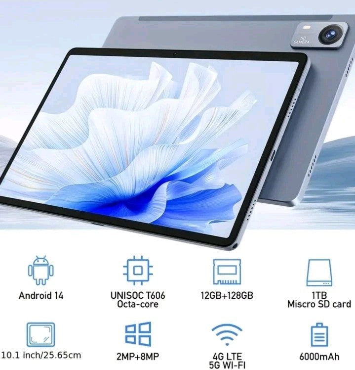 10.1" WIFI Tablet Android 14 HD 128GB Tablet Pad Octa-Core Dual SIM 4G LTE