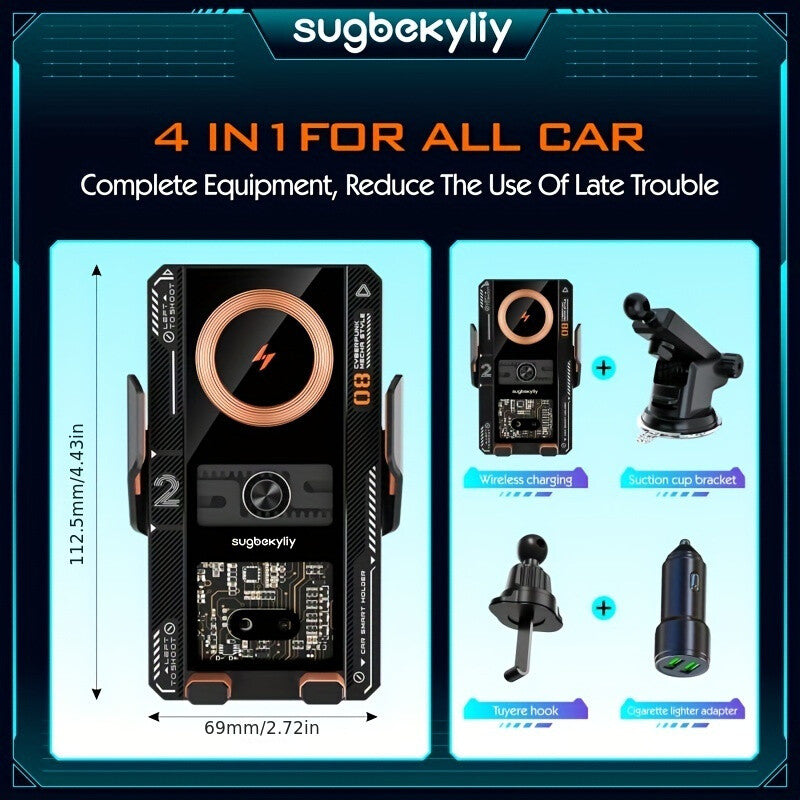 15W Fast Wireless Car Charger Automatic Clamping Mount Air Vent Phone Holder BK