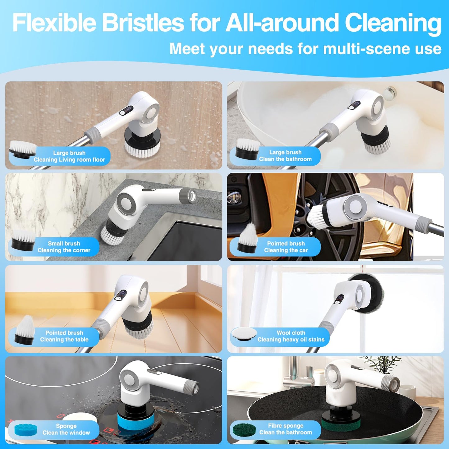 Angle Adjustable Spin Scrubber Cordless Cleaning Brush with 3 Speeds Cordless...