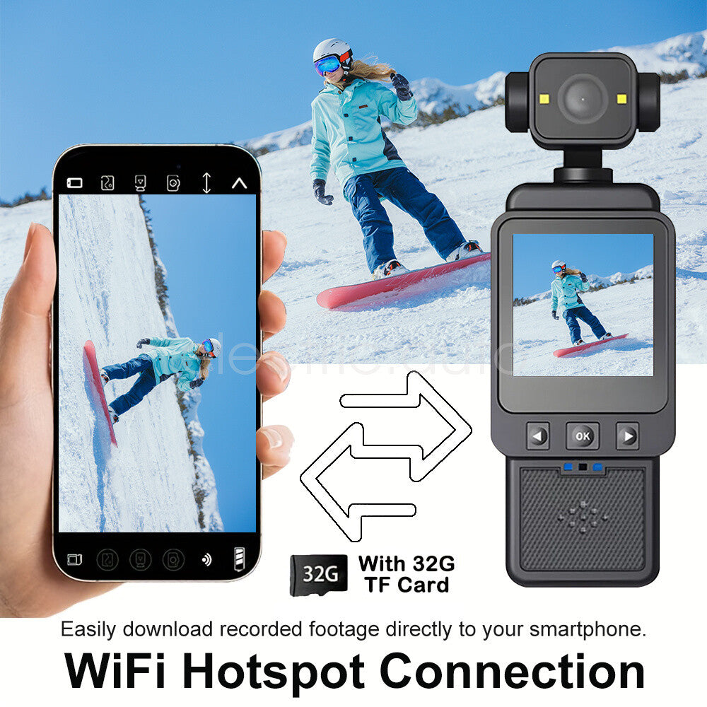 WiFi Camera with Screen 360° Rotatable Lens 1080P HD Photo Video Audio Recorder