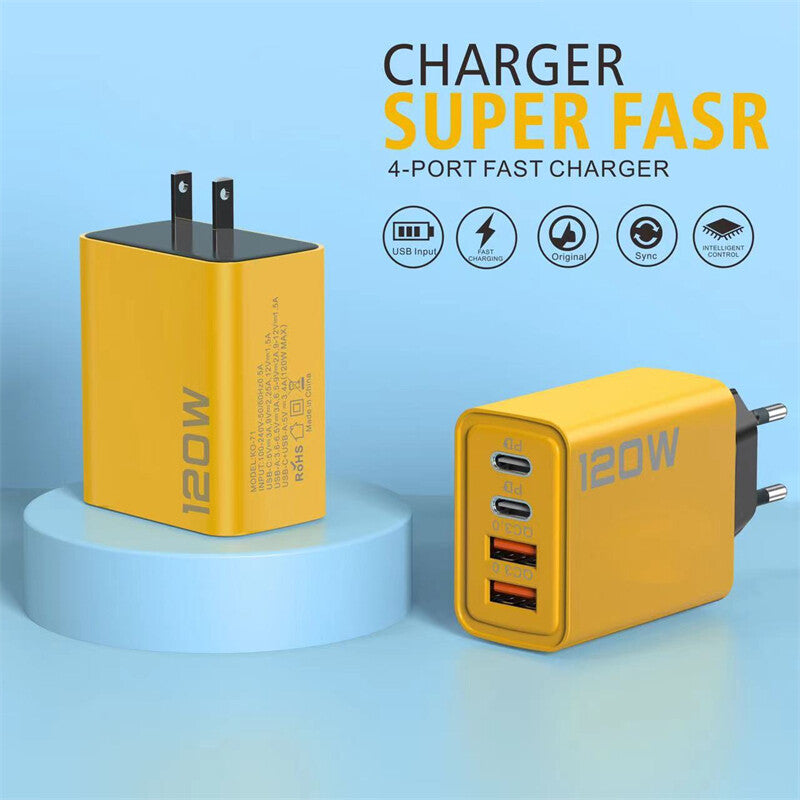 120W 4-Port USB C Fast Wall Charger Block All Cell Phone 16 15 13 11 X iPad lot