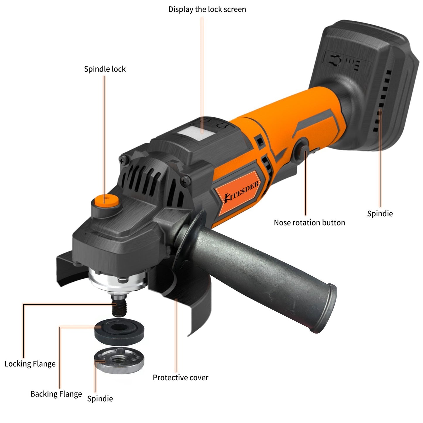 KITESDER Cordless Angle Grinder Handheld Saw 9000RPM with Battery Blade Toolkit