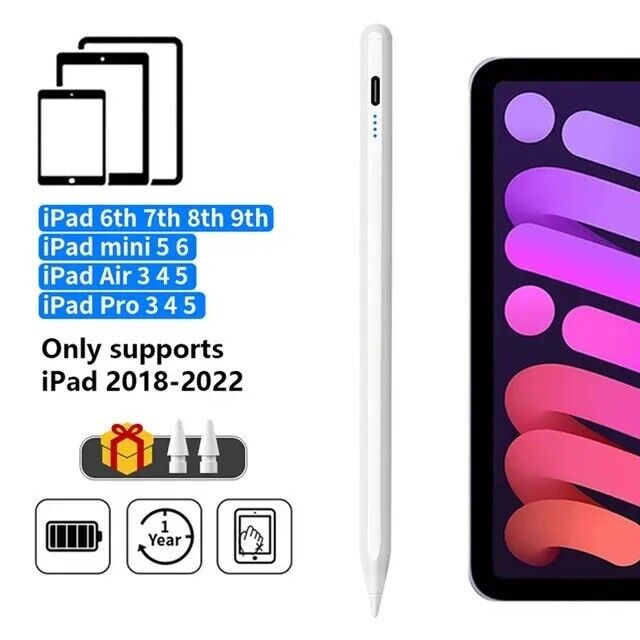 Stylus Pen For Apple iPad Pro Air Mini 2018-2022 w/ Palm Rejection Active Pencil