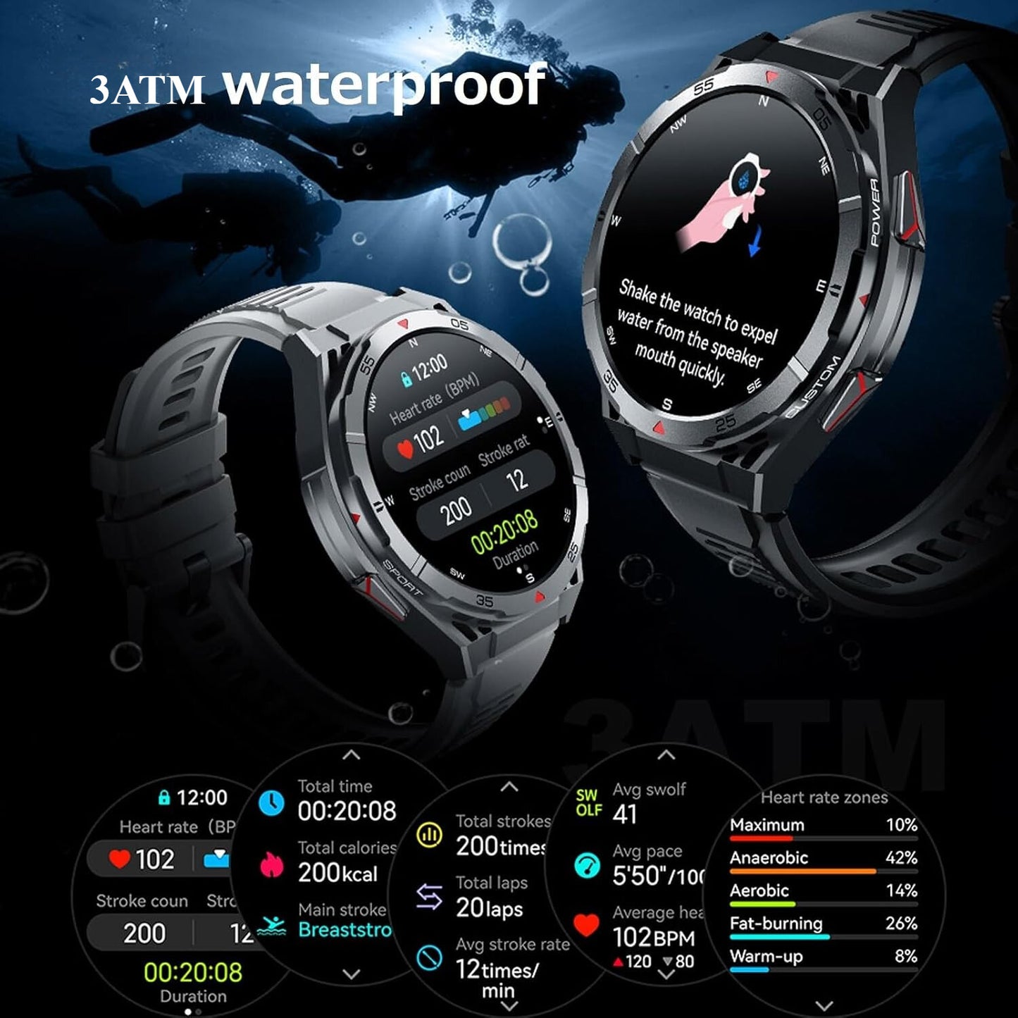 2025 Military Smart Watch (Call Receive/Dial) Rugged GPS Sport Fitness Tracker