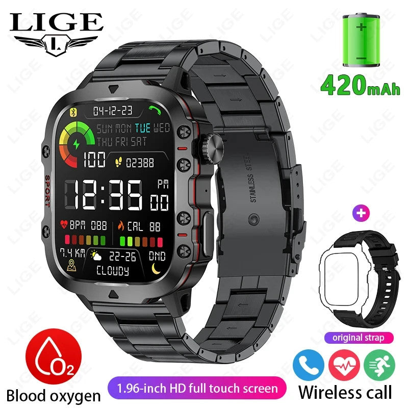 2024 Rugged Military Smart Watch Men Outdoor Watches Lp68 Waterproof 2.01" Al Vo