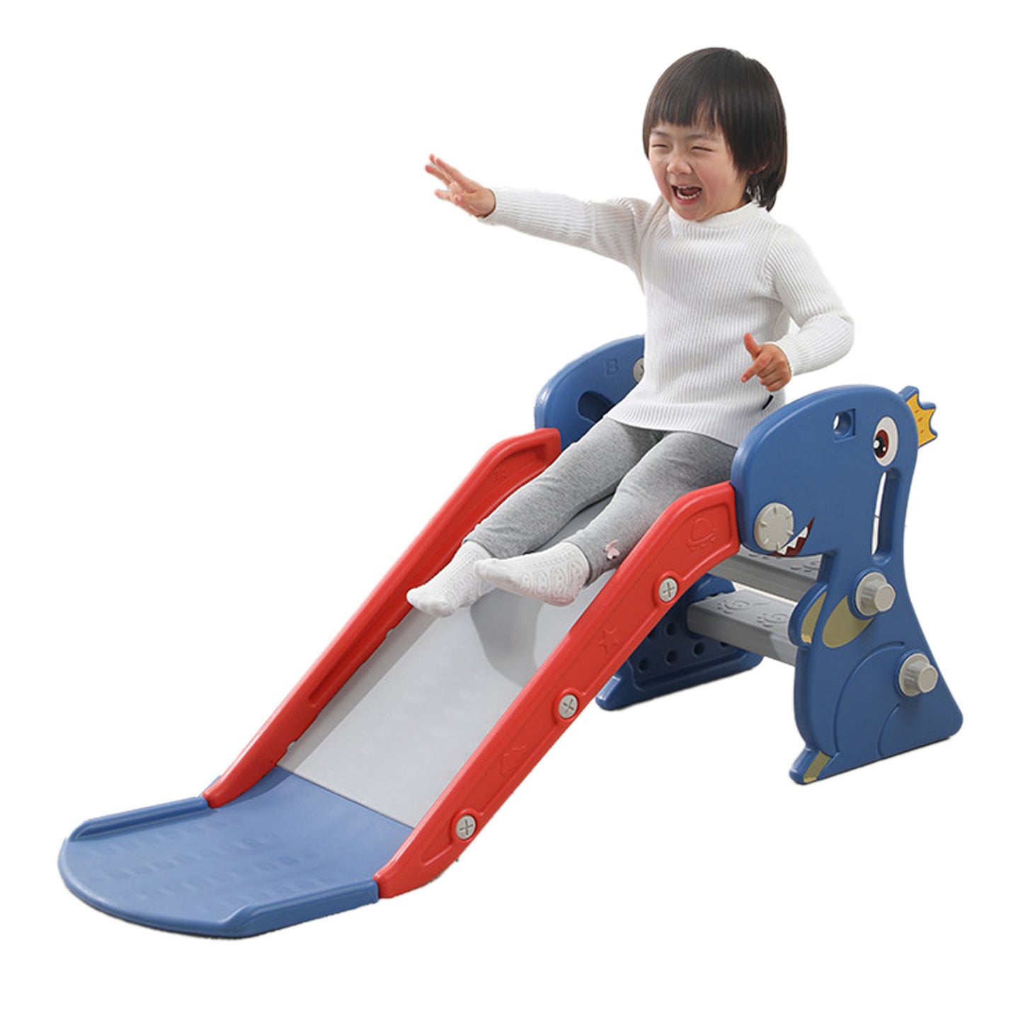 Toddler Indoor Slide for Age 0 To 3 Dinosaur Foldable Slide with Basketball Hoop