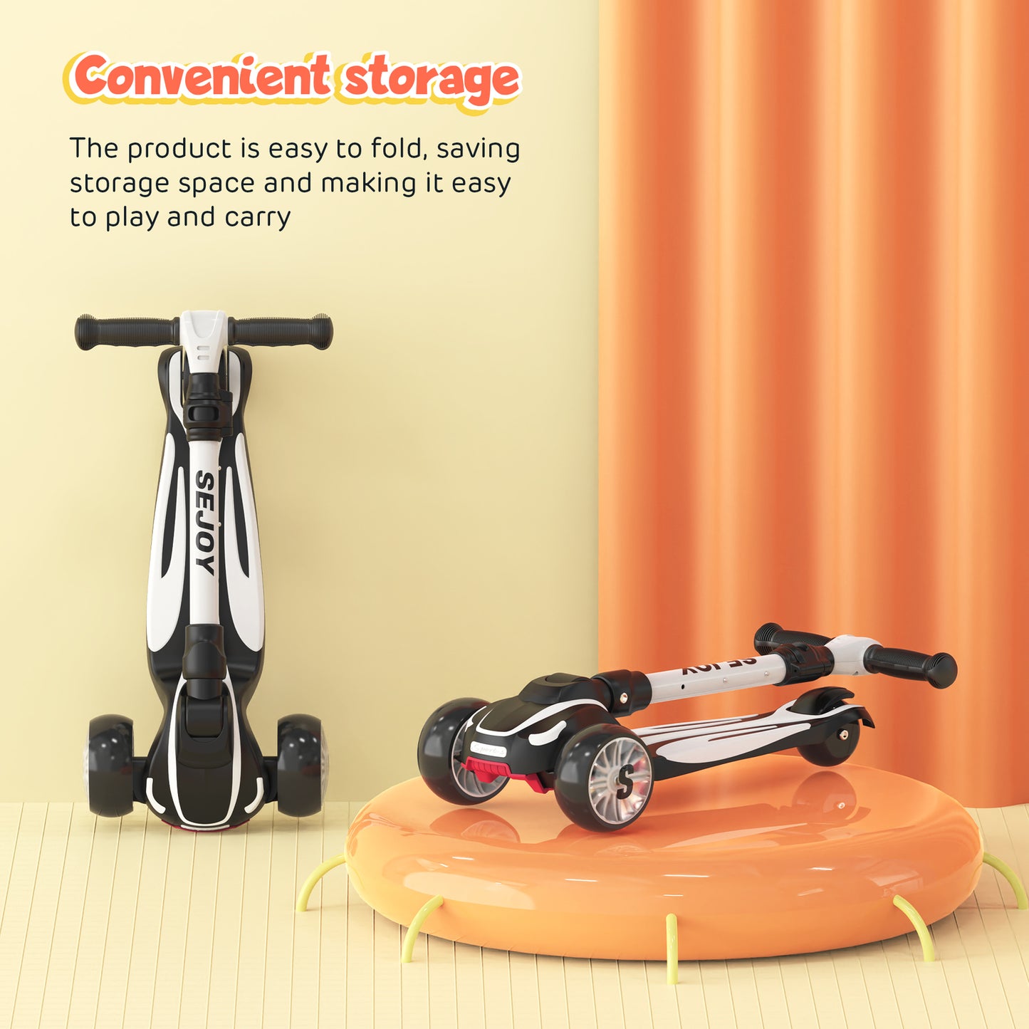 SEJOU Kids Scooter 3 Wheel LED Light Up Child Kick Flashing Push Adjustable Fold