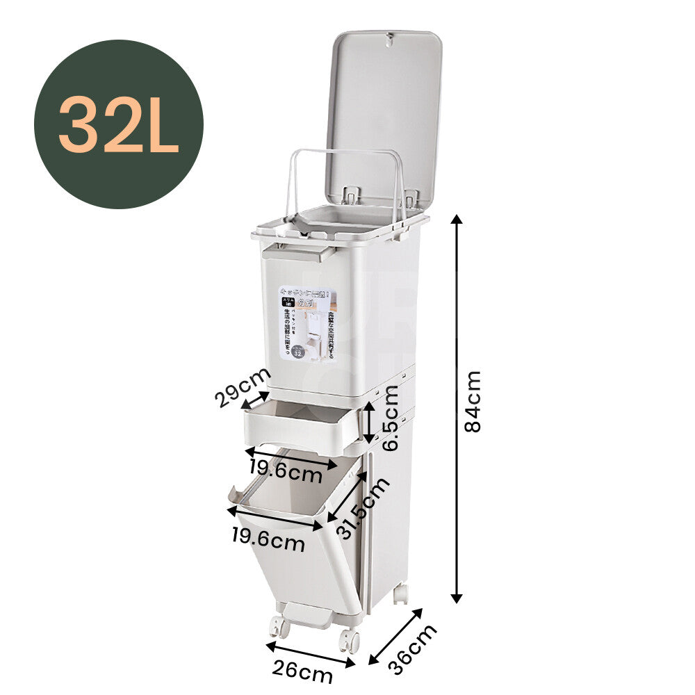 Furb New Kitchen Bin Waste Sorting Trash Bins Lid Garbage Recycling Dustbin Can