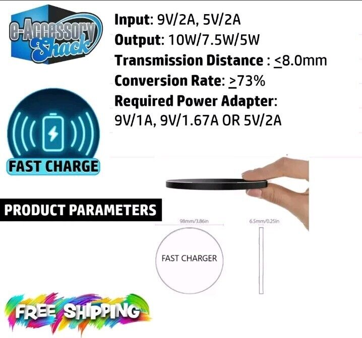 Wireless Fast Charger Charging Pad Dock for Samsung iPhone Android Cell Phone