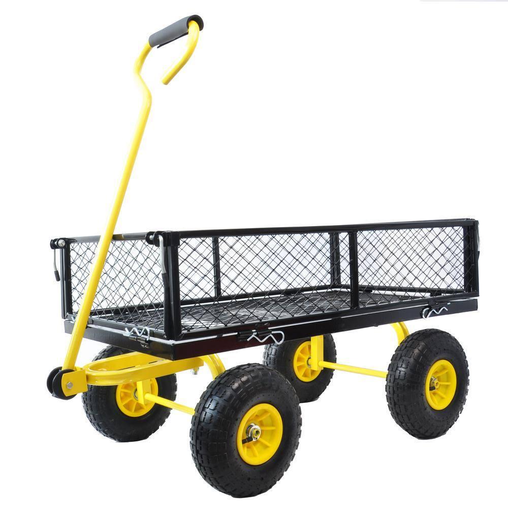 Unbranded Garden Cart W/ Removable Sides 4-Cu-Ft Foldable Multi-Purpose Yellow