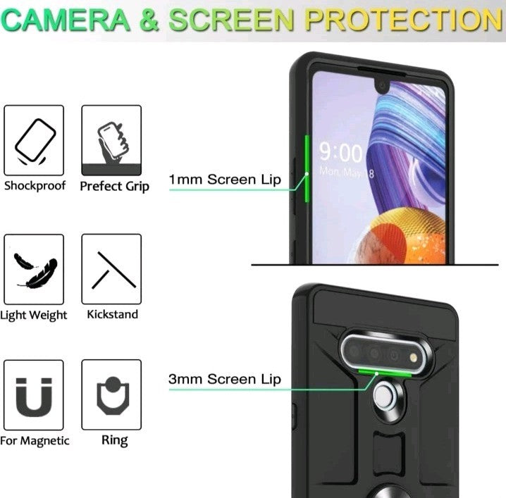 For LG Stylo 6 Case Phone Cover Kickstand Belt Clip + Tempered Glass Protector