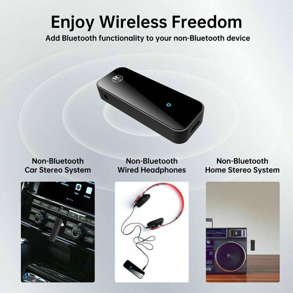 USB Wireless Bluetooth 5.0 Transmitter Receiver 2in1 Audio Adapter 3.5mm Aux Car