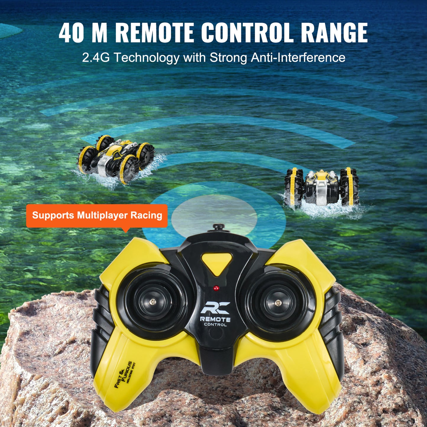 Amphibious Remote Control Car Boat 2.4 GHz 4WD RC Boat Kids Adults Yellow