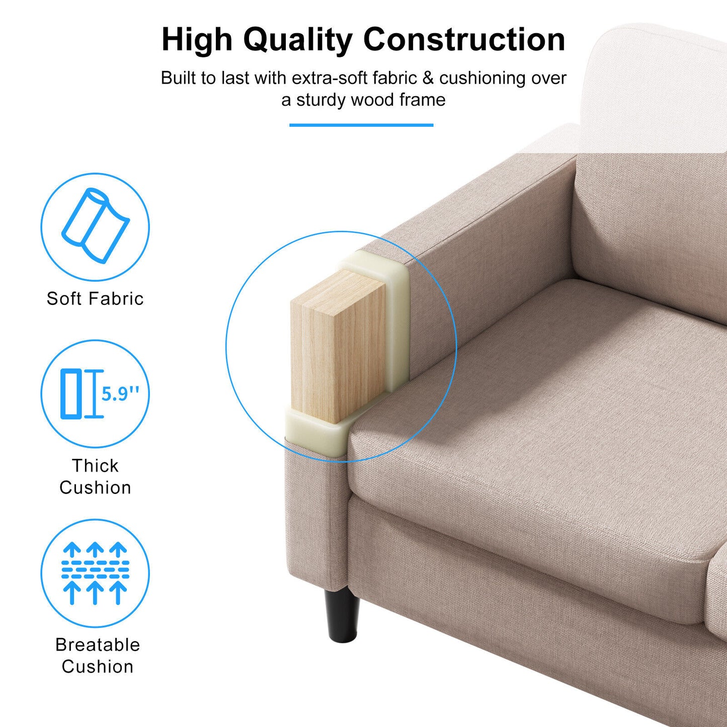 Small Sectional Sofa with Storage Ottoman,3 Seater L Shaped Sofa for Living Room