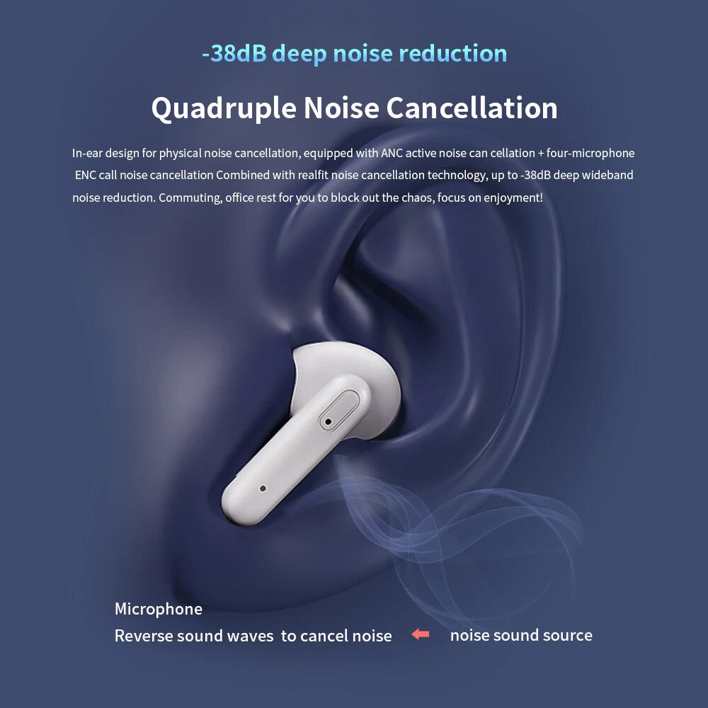 F3 ANC Active Noice Cancellation Bluetooth Earphones ENC Call HIFI Stereo Superb