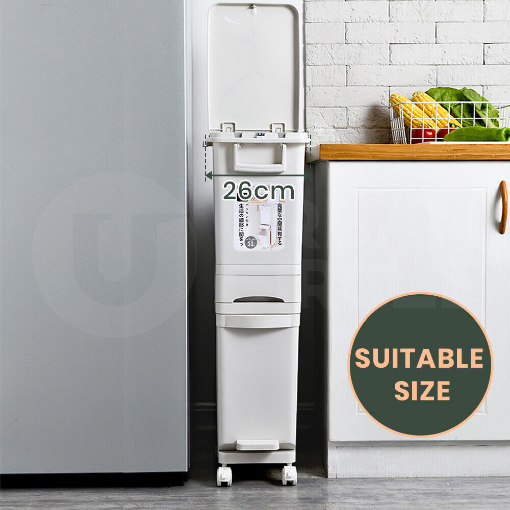 Furb New Kitchen Bin Waste Sorting Trash Bins Lid Garbage Recycling Dustbin Can