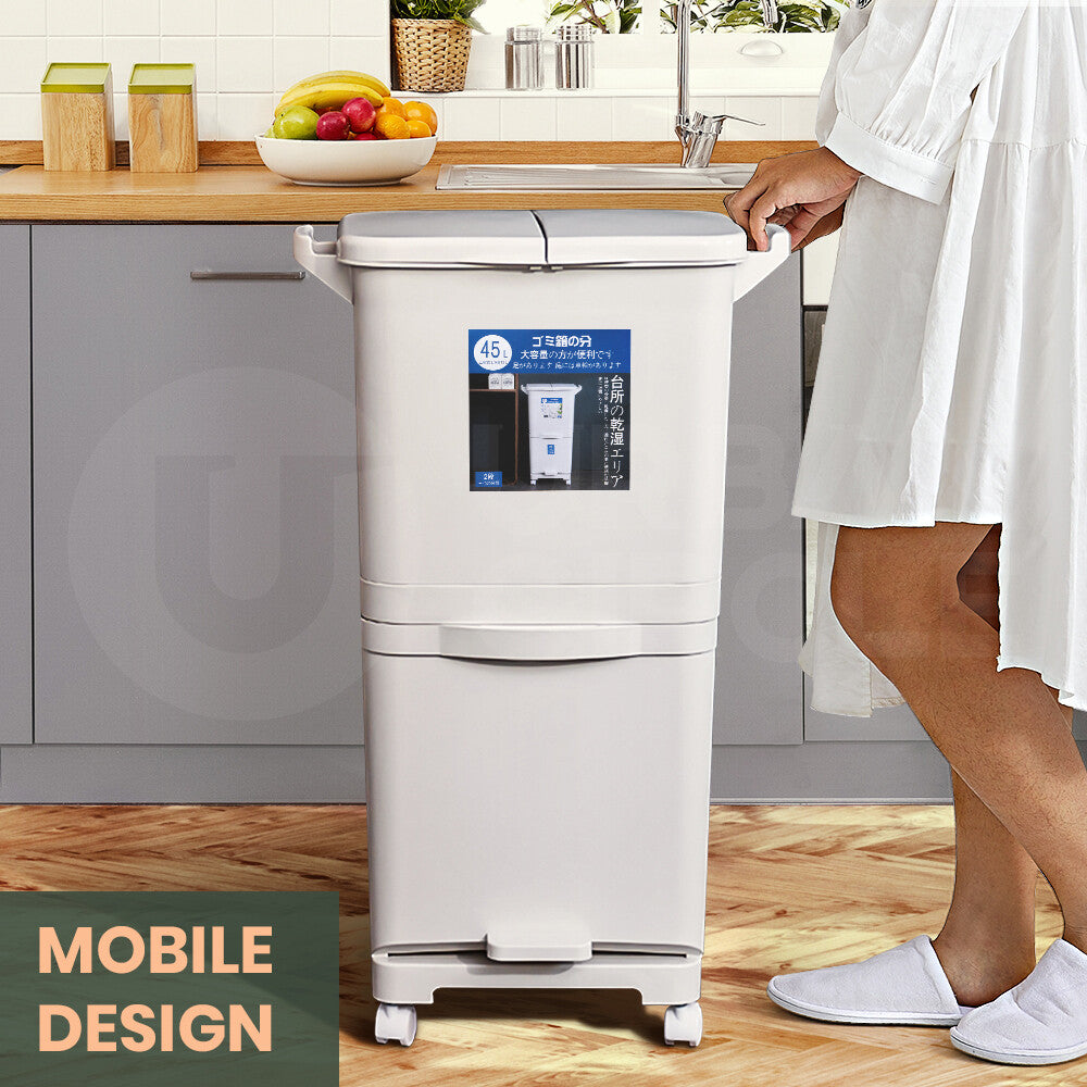 Furb New Kitchen Bin Waste Sorting Trash Bins Lid Garbage Recycling Dustbin Can