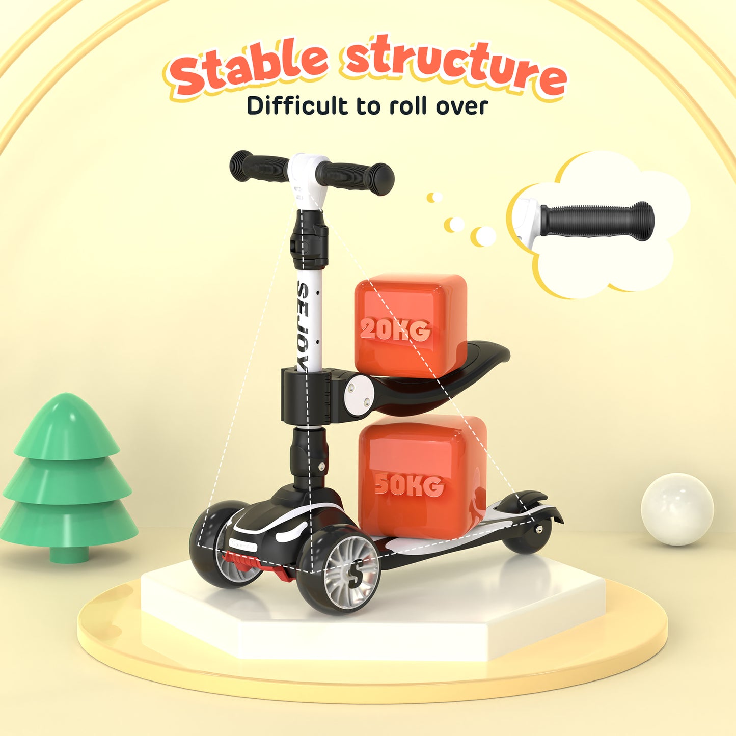 SEJOU Kids Scooter 3 Wheel LED Light Up Child Kick Flashing Push Adjustable Fold