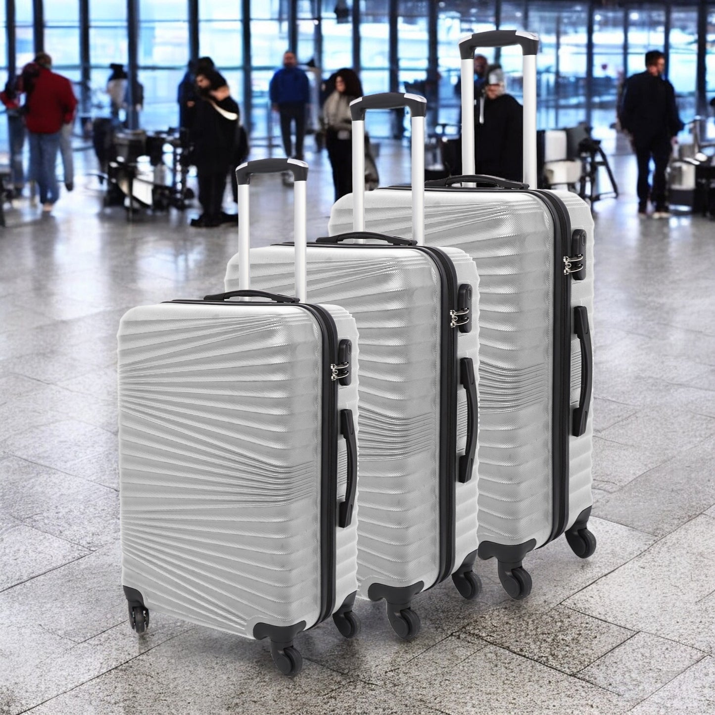 3 Pcs Suitcase Set ABS Hard Shell 4 Wheeled Trolley Lightweight Luggage PIONEER